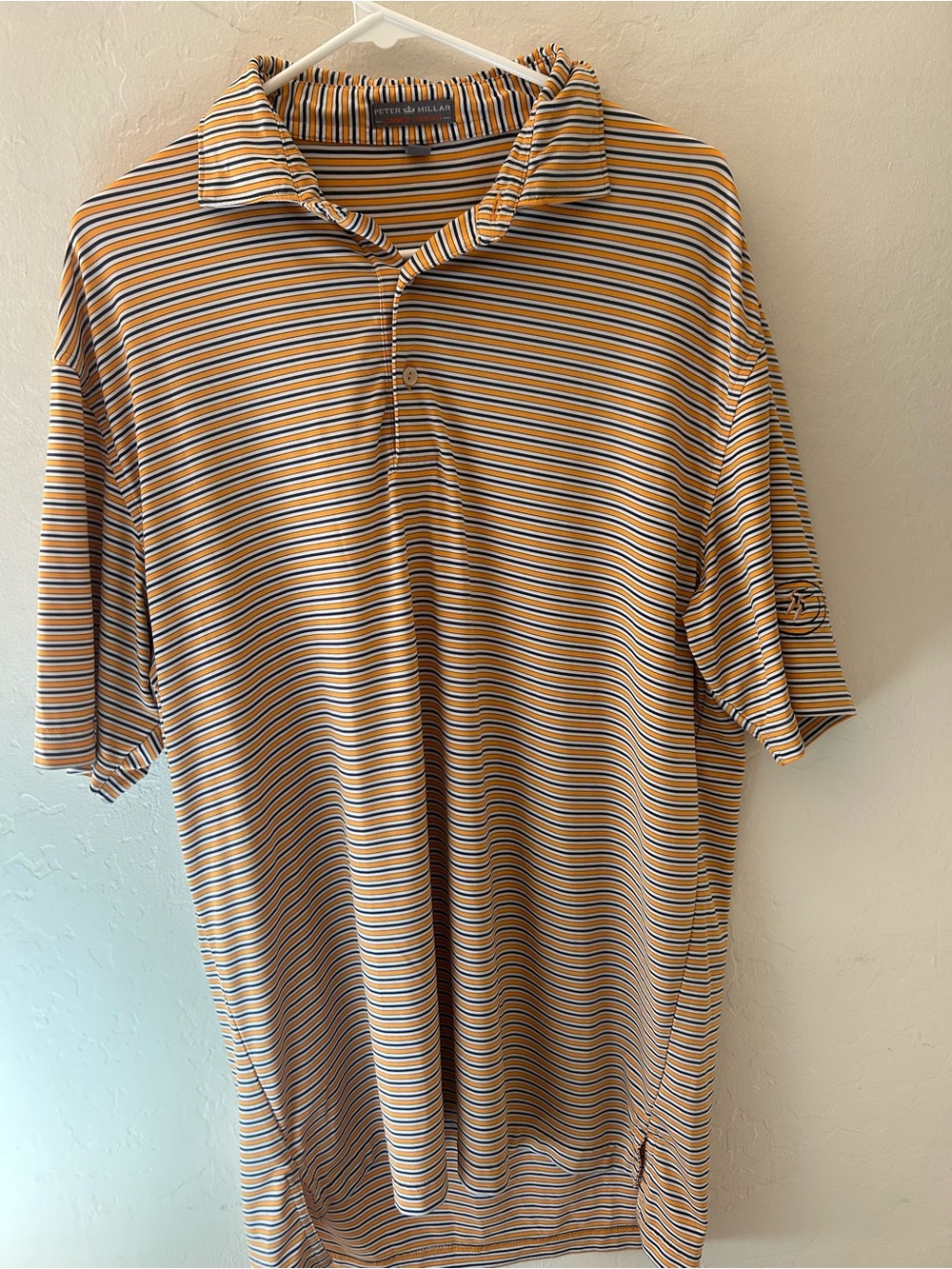 Peter Millar Yellow and Navy Thin-Striped Polo